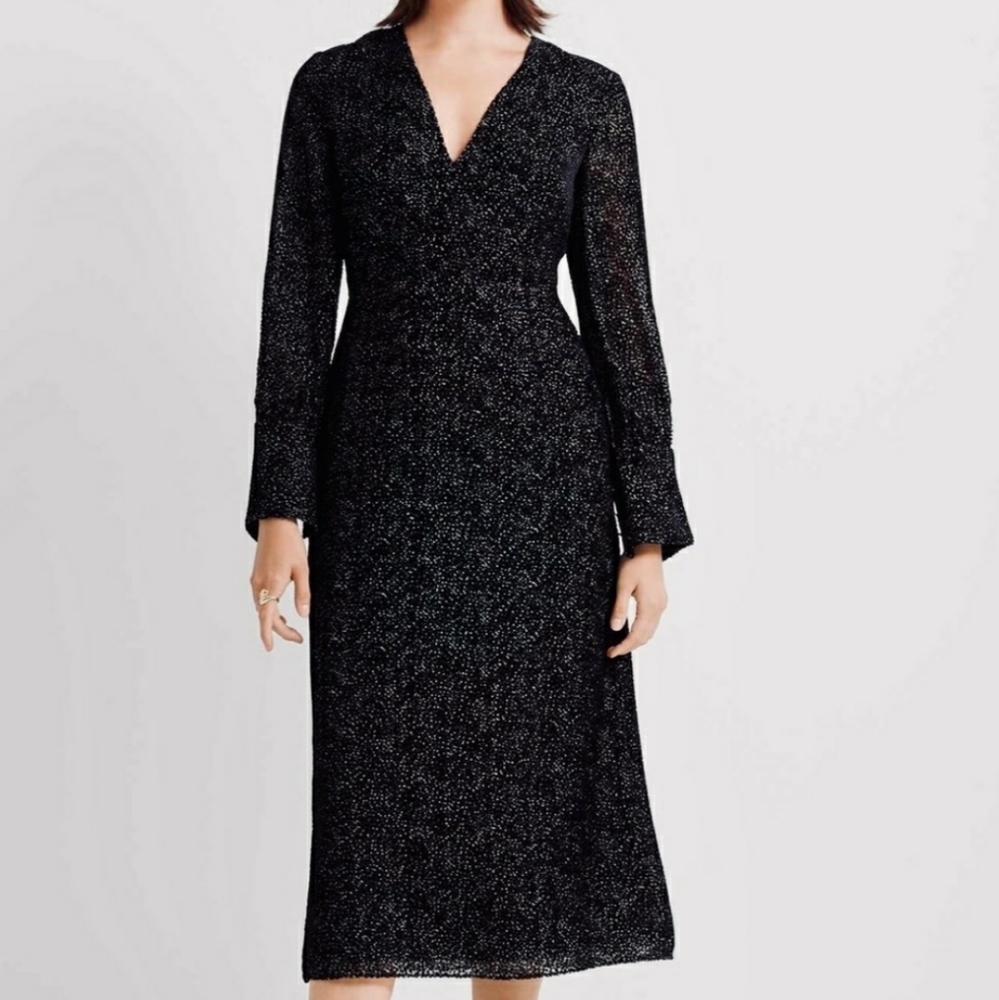 Club Monaco deep v-neck burnout midi black dress 2